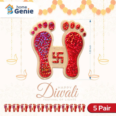 Home Genie 1.5 inch Plastic Laxmi Feet/Charan Paduka Stickers for Home,Office for Diwali Decoration Non-Reusable Sticker(Pack of 5)