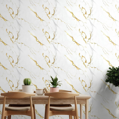 Floppy Vinyl Decorative White, Gold Wallpaper(L x W: 60 cm x 200 cm)