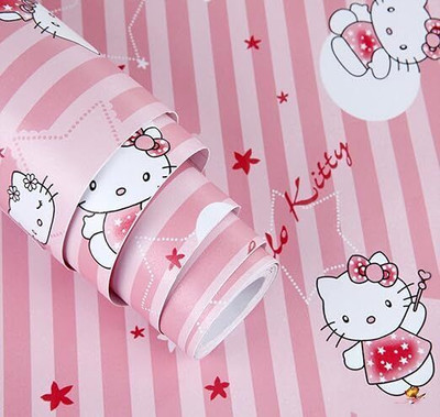 Wolpin PVC Animation & Cartoons Pink Wallpaper(L x W: 1000 cm x 45 cm)