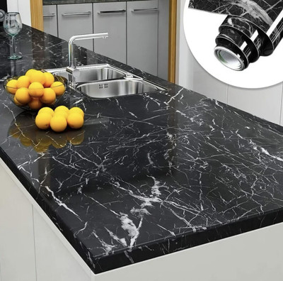 WDIZE 200 cm Self Adhesive Aluminum Black Marble Foil Waterproof Sticker 2 Roll For Kitchen Self Adhesive Sticker(Pack of 1)