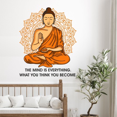 STICKERAURA 60 cm Meditating Gautam Buddha Quote Wall Sticker For House Peace Self Adhesive Sticker(Pack of 1)