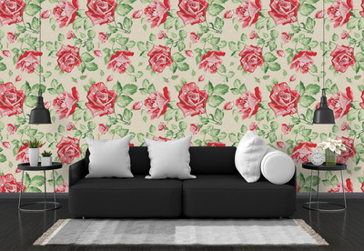 PRINIX Decor Vinyl Floral & Botanical Red, Green, Beige Wallpaper(L x W: 300 cm x 40 cm)