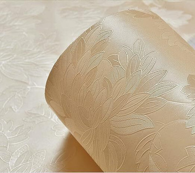 Wolpin PVC Floral & Botanical Beige Wallpaper(L x W: 300 cm x 45 cm)