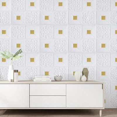 Anna Stella Decorative White, Gold Wallpaper(70 cm x 77 cm, Pack of 10)