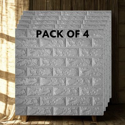 Anadhmart Vinyl Decorative Grey Wallpaper(L x W: 70 cm x 77 cm, Pack of 4)