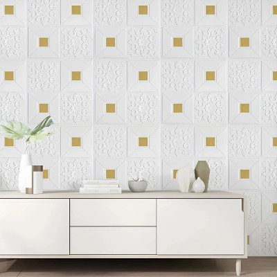BDM Vinyl Abstract White, Gold Wallpaper(L x W: 70 cm x 77 cm)