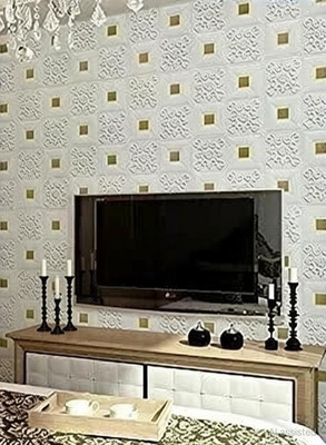 INDO MART 70 cm x 70 cm Architecture Embossed Wallpaper(White)
