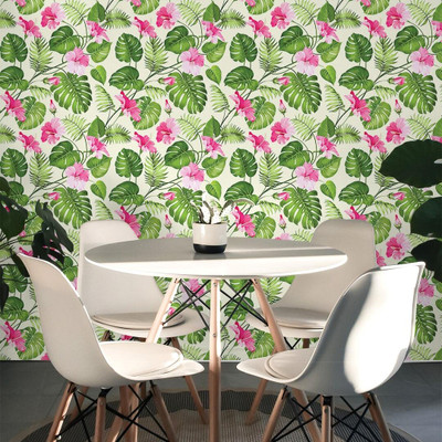 Wallmonks Vinyl Floral & Botanical Green Wallpaper(L x W: 45 cm x 500 cm)