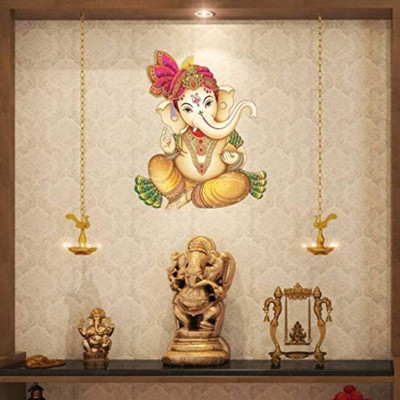 Happy Customise Wall Decoration Ganesh ji(40 cm X 47 cm, Multicolor)