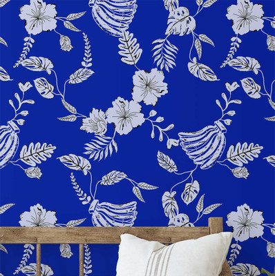 S4Sassy Vinyl Floral & Botanical Blue, White Wallpaper(L x W: 304 cm x 63 cm)