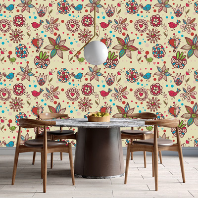 infinity interiors Vinyl Floral & Botanical Multicolor Wallpaper(L x W: 228 cm x 40 cm)