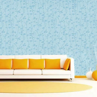 Wolpin PVC Floral & Botanical Blue Wallpaper(L x W: 45 cm x 300 cm)