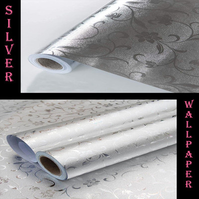 DUDHAT EXPORT Paper Abstract Silver Wallpaper(L x W: 200 cm x 60 cm)