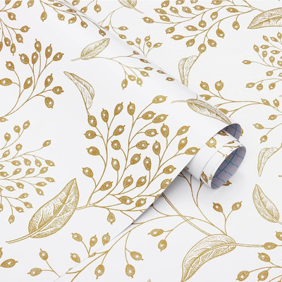 Guru Production Vinyl Floral & Botanical White, Gold Wallpaper(L x W: 500 cm x 40 cm)