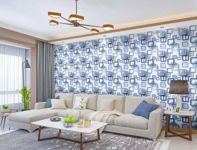 LusticHome Vinyl Abstract Blue Wallpaper(L x W: 250 cm x 45 cm)