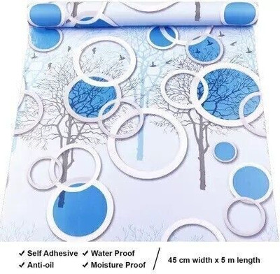 Uratech Vinyl Abstract Blue, White Wallpaper(L x W: 500 cm x 45 cm)