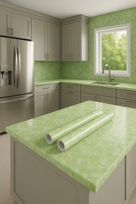 Floppy Vinyl Decorative Green Wallpaper(L x W: 60 cm x 200 cm, Pack of 2)