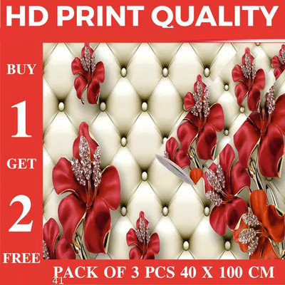 HD PRINT QUALITY Floral & Botanical Multicolor Wallpaper(100 cm x 40 cm, Pack of 3)