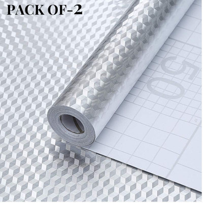 Shreeji Sqaure Vinyl Abstract Silver Wallpaper(L x W: 200 cm x 60 cm, Pack of 2)