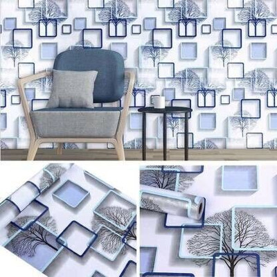 LusticHome Vinyl Abstract Blue Wallpaper(L x W: 1000 cm x 40 cm)