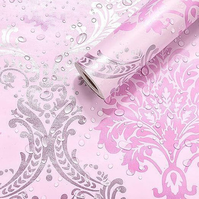 Wolpin PVC Floral & Botanical Pink Wallpaper(L x W: 500 cm x 45 cm)