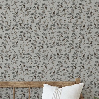 S4Sassy Vinyl Floral & Botanical Grey Wallpaper(L x W: 304 cm x 63 cm)