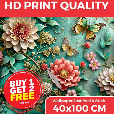 HD PRINT QUALITY Vinyl Floral & Botanical Multicolor Wallpaper(L x W: 100 cm x 40 cm, Pack of 3)