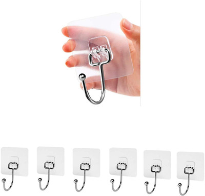 CoreValues Pack of 7 Self Adhesive Multi-Purpose Non-Slip Wall Sticker Hooks Hook 7(Pack of 1)