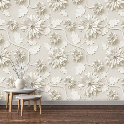 wnd Vinyl Floral & Botanical White Wallpaper(L x W: 244 cm x 41 cm)