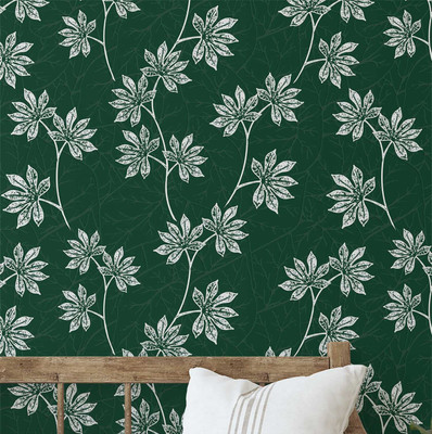 S4Sassy Vinyl Floral & Botanical Green Wallpaper(L x W: 304 cm x 63 cm)