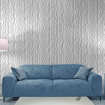 Guru Production Vinyl Abstract Silver, White Wallpaper(L x W: 250 cm x 250 cm)