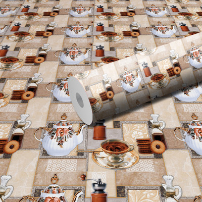 DecorGuruji 100 cm Kitchen Tea Abstract Multicolor Wallpaper Self Adhesive Sticker(Pack of 2)