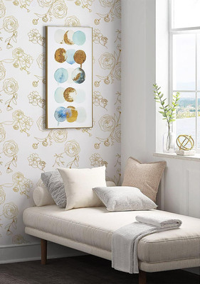 ELUXIA Vinyl Decorative White, Gold Wallpaper(L x W: 300 cm x 45 cm)
