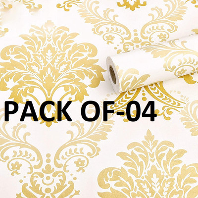 Splendid Vinyl Decorative Gold Wallpaper(L x W: 250 cm x 45 cm, Pack of 4)