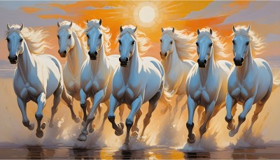 Home Decor Wall Decor Vastu Items for Home - Seven Horses Vastu Painting, 7 Horses Vastu Frame with Rising Sun, 12 x 21 Inch 220 GSM Sunrise Poster with Double Side Tape, Packed in Paper Core Tube Photographic Paper(12 inch X 21 inch)