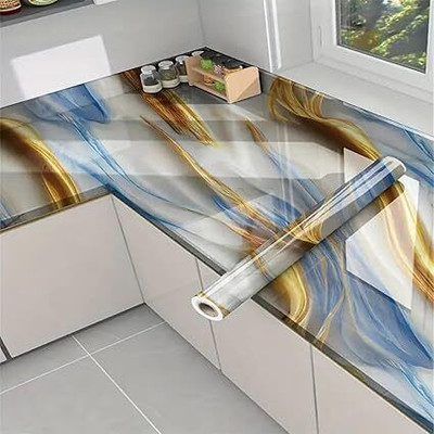Prim Enterprise PVC Decorative Blue, Gold Wallpaper(L x W: 200 cm x 60 cm)