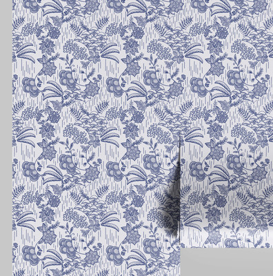 S4Sassy Vinyl Floral & Botanical Blue Wallpaper(L x W: 304 cm x 63 cm)