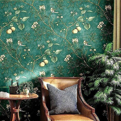 AmazingKarts Vinyl Floral & Botanical Green Wallpaper(L x W: 300 cm x 45 cm)
