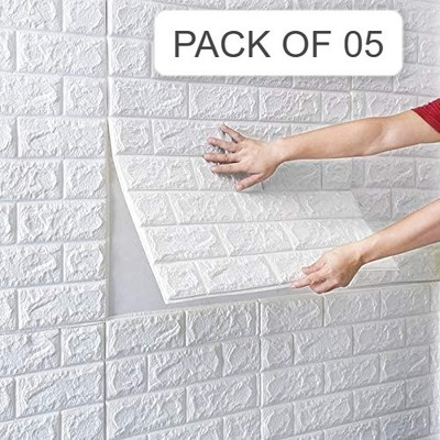 Heen Fab Paper Decorative White Wallpaper(L x W: 70 cm x 70 cm, Pack of 5)