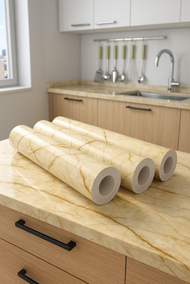 Floppy Vinyl Decorative Yellow Wallpaper(L x W: 60 cm x 200 cm, Pack of 3)