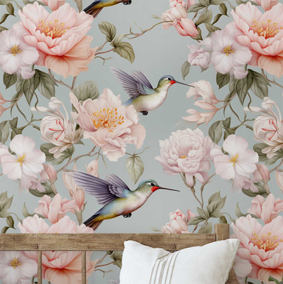 S4Sassy Vinyl Floral & Botanical Blue Wallpaper(L x W: 304 cm x 63 cm)