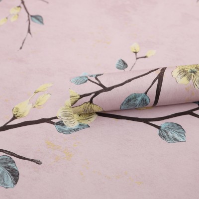 Wollzo Floral & Botanical Pink Wallpaper(500 cm x 45 cm)