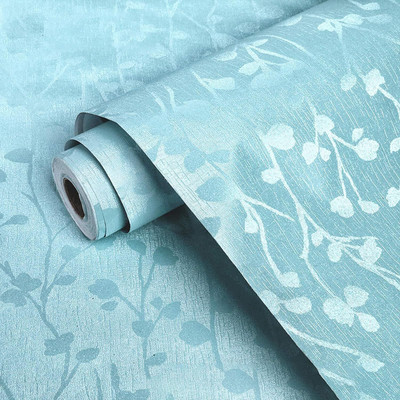 FOKRIM 300 cm ST- BLUE LEAF WALLPAPER 45X300CM Self Adhesive Sticker(Pack of 1)
