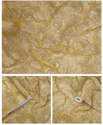 CRIMSON DECORS Vinyl Abstract Beige, Gold Wallpaper(L x W: 1000 cm x 45 cm)