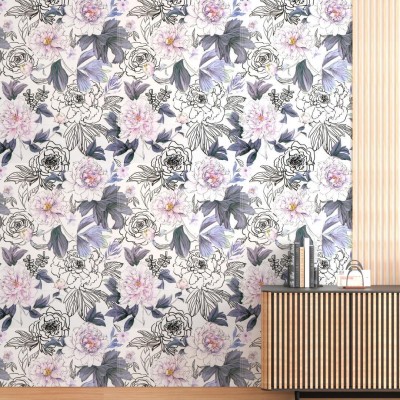 Wallmonks 300 cm Floral Self Adhesive Sticker(Pack of 1)