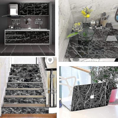 FOKRIM 300 cm Decorative BLACK MARBLE FOIL HEXA-PK1 45x300CM Self Adhesive Sticker(Pack of 1)