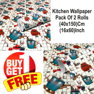 DecorGuruji 150 cm RA-1.5M-BlueKitchenTea2Roll Self Adhesive Sticker(Pack of 2)