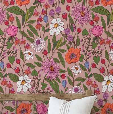S4Sassy Vinyl Floral & Botanical Multicolor Wallpaper(L x W: 304 cm x 63 cm)