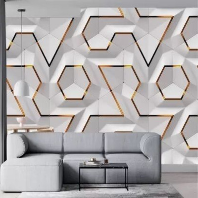 Uratech Vinyl Decorative White, Gold Wallpaper(L x W: 500 cm x 45 cm)