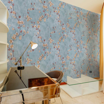 Wallmonks 300 cm Turquoise blue Floral Wallpaper for Walls | 45cm x 300cm-Covers 14.5 sq.ft Self Adhesive Sticker(Pack of 1)